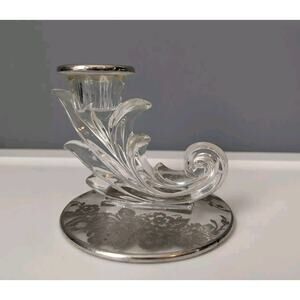 Vintage Fostoria Baroque Taper Candlestick Holder Floral Etched Base 1940's